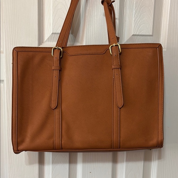 Ecosusi Sophisticated Tan Vegan Laptop Tote/3 Layer Computer Bag - Picture 13 of 16